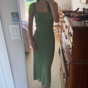 Verge Girl Side Street Cafe Knit Top and Midi Skirt Set in green - Size AUS 6